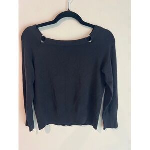 Hampshire Studio Black Petite PM Rhinestone Embellished Boat Neck Sweater